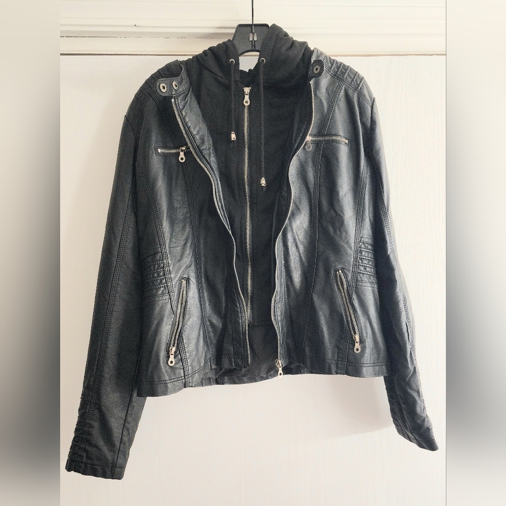 Black Faux Leather Hooded Jacket - Women's Lock & Love